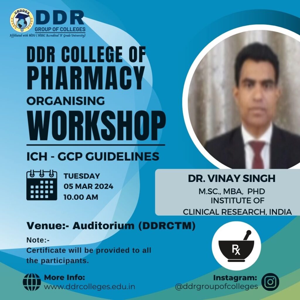 workshop on "ICH - GCP Guidelines" organized by DDR College of Pharmacy!